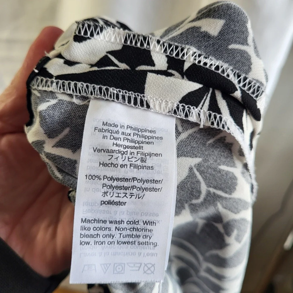 J. Crew Black White Floral Print Faux Wrap High Low‎ Midi Skirt Women's Size L